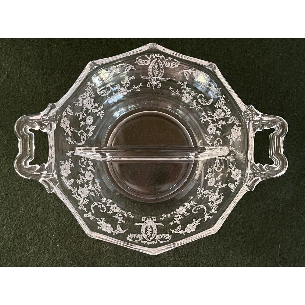 New Martinsville Prelude Divided Relish Bowl w/ Handles 7" Across Top of Handles